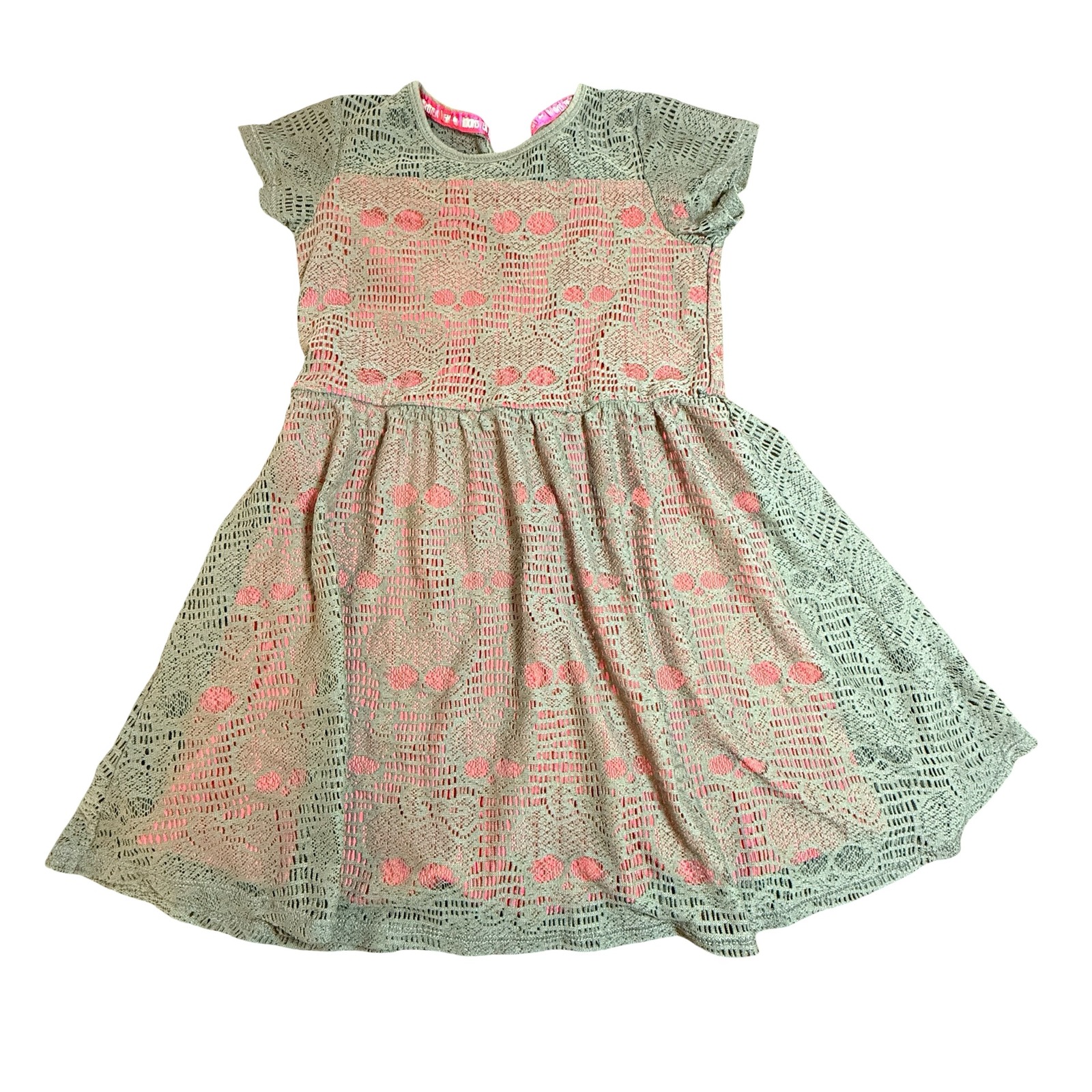 Monster High Girls Grey Pink Skull Crochet Lace Dress Size Large Goth Skater